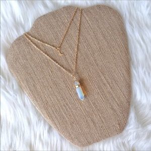 Opal Healing Crystal and Moon Necklace